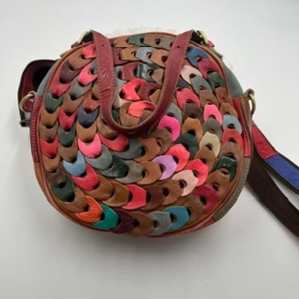 AmeriLeather Dream Catcher Multicolor Patchwork Round Leather‎ Crossbody Bag